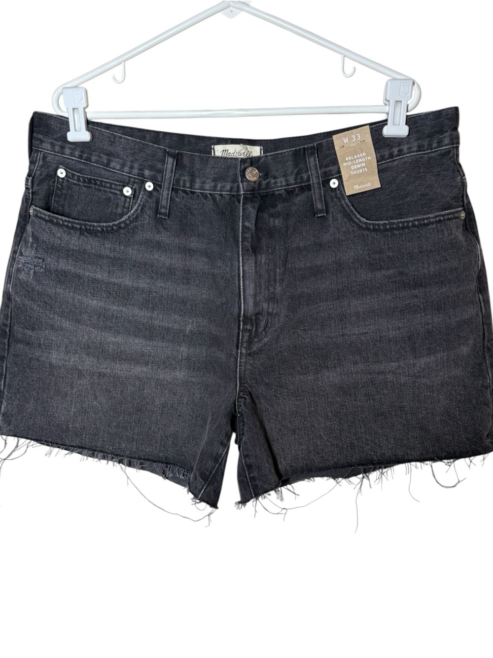 {NWT} Madewell Black Washed High-Rise Frayed Denim Shorts W33
